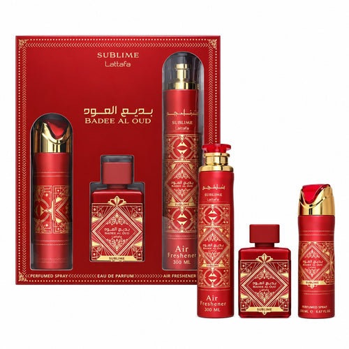 Lattafa Sublime, set 3 piese: EDP 100 + deo 200 + cameră 300 ml